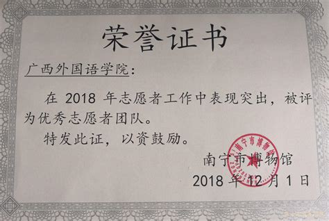 我校荣获南宁市博物馆优秀志愿者团队荣誉称号_综合新闻_广西外国语学院
