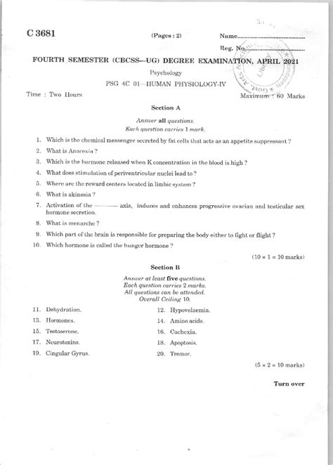 PSG 4 C - Human physiology 4th sem - C 3681 (Pages : 2) Name Reg ...