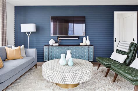 modern blue accent wall living room