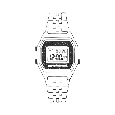 Digital hand watch. Wrist watch outline doodle icon. Illustration in sketch style. Vector image ...