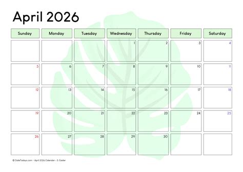 Printable April 2026 Calendar with Holidays - Printable PDF