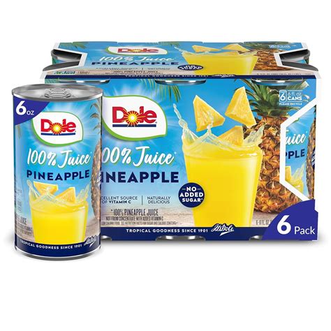 Dole 100% Pineapple Juice, No Added Sugar, Excellent Source of Vitamin ...