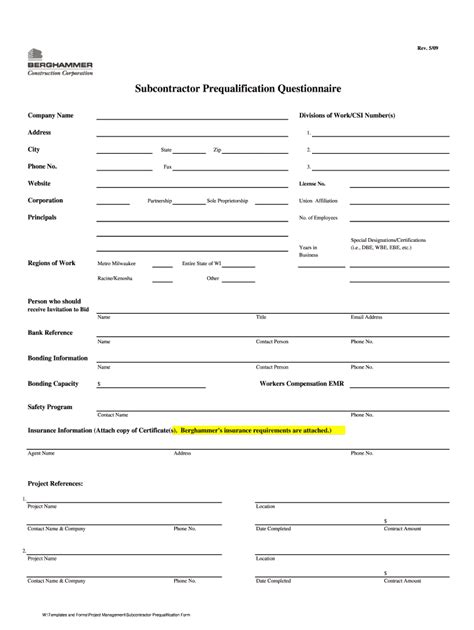 2009 Berghammer Construction Corporation Subcontractor Prequalification ...