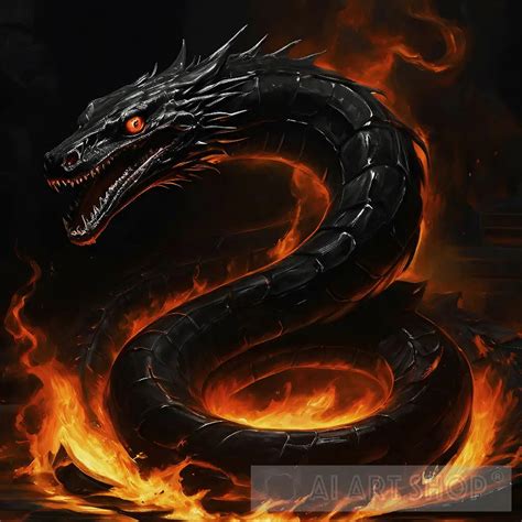 Fierce Black Snake on fire. Demonic entity, dark fantasy