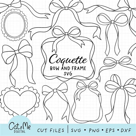 Doodle Coquette Bows Svg Bow and Frame Svg Vintage Ribbon Svg Outline ...
