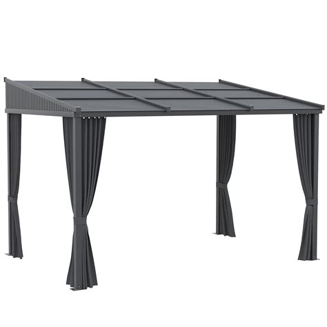 Outsunny Gartenpavillon, Pergola, mit Schiebedach, Vorhängen ...