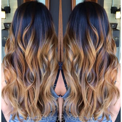 Blonde and caramel Balayage/Ombre over natural brunette hair. Loose ...