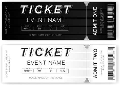 Classic black and white admission tickets. Tear off or stub entrance ...