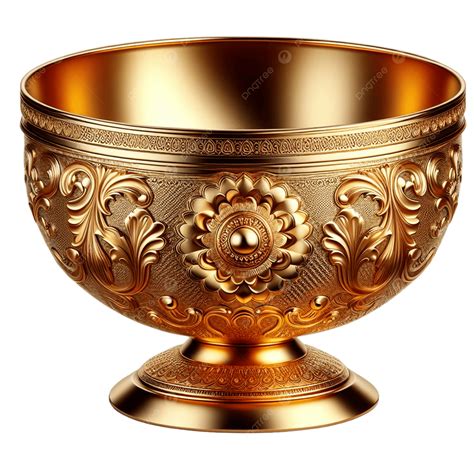 Golden Bowl With Flower Paint, Golden Bowl, Bowl With Flower Paint PNG ...