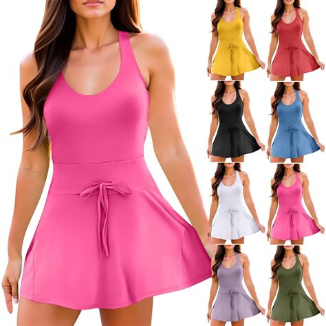 Meihcang Women's Tennis Mini Dresses Workout Built in Shorts Golf Athletic Dress Sleeveless One ...