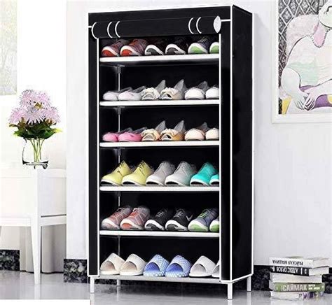 Ebee Iron Collapsible Shoe Rack (Black, 6 Shelves) 58 x 28 x 110 ...