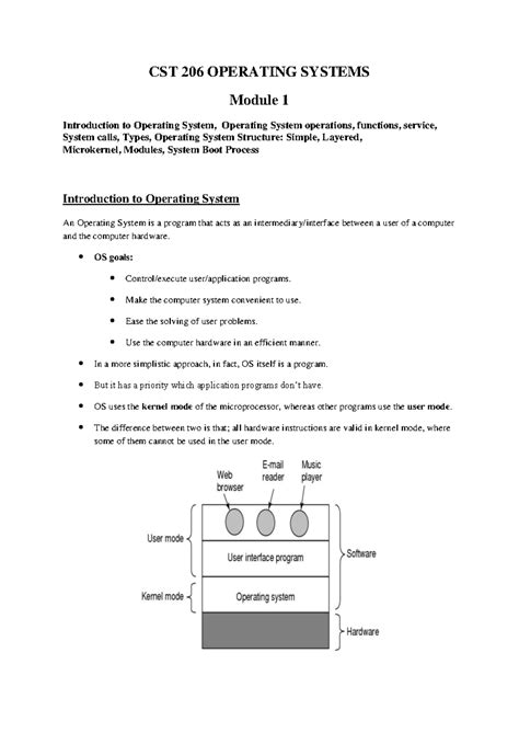 CST 206 OPERATING SYSTEMS Module 1: Intro, Functions, and Structure ...