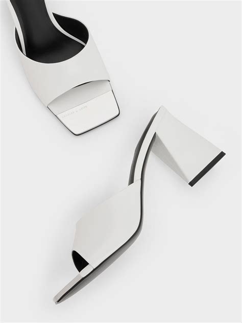 White Metallic Cap Sculptural Heel Mules - CHARLES & KEITH AE