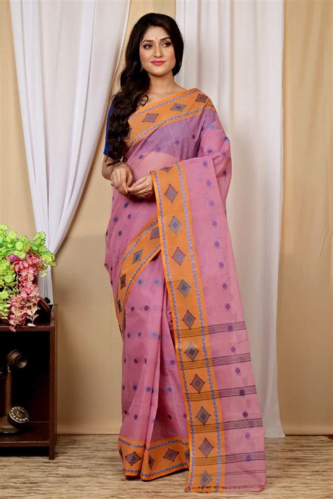 Peach Pure Cotton Apula Tant Saree (1621) | PuJoy Fashion
