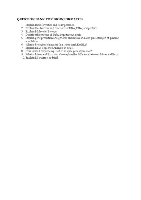 Question BANK FOR Bioinformatcis - QUESTION BANK FOR BIOINFORMATCIS 1 ...