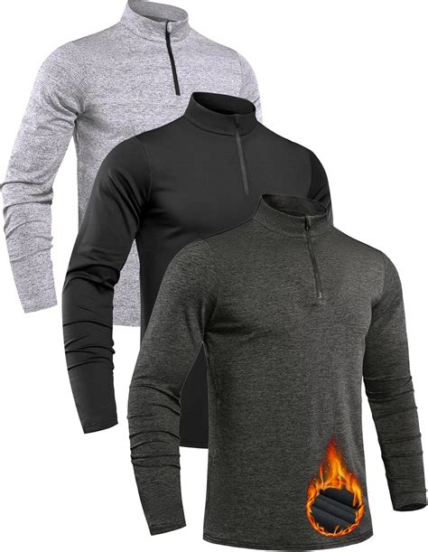 OYGSieg 3 Pack Men's Quarter Zip Pullover Thermal Fleece Lined ...