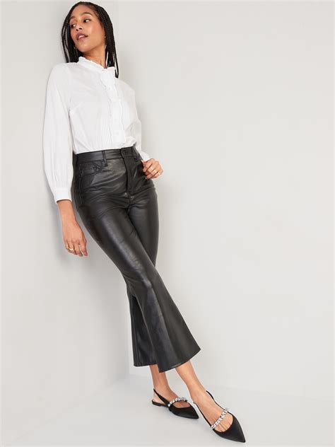 Higher High-Waisted Faux-Leather Cropped Flare Pants | Old Navy