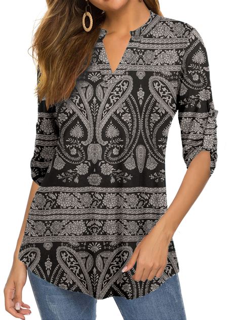 Fancyglim Womens Plus Size Tops 3/4 Sleeve Shirts V Neck Tunic Blouses ...