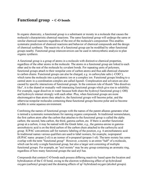 Functional group C O - Lecture notes degree - Functional group - C-O ...