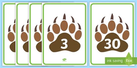 Numbers 0 to 30 on Paw Prints Display Posters