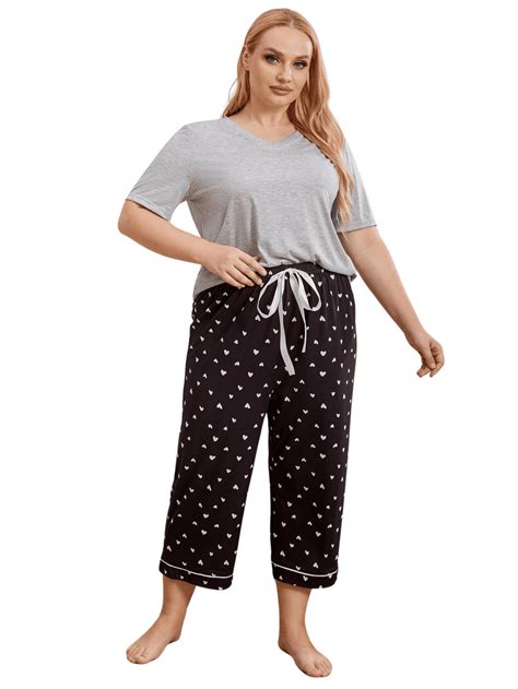 Ebukurty Women's Plus Size Pajama Sets 2 Piece Short Sleeve V-Neck ...