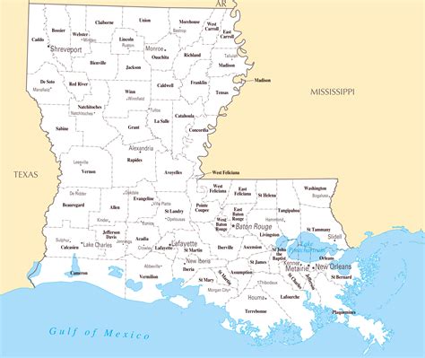 Large administrative map of Louisiana state with major cities | Louisiana state | USA | Maps of ...