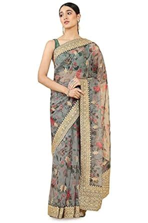 Buy Soch Women Grey Organza Digital Prints Saree at Amazon.in
