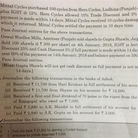(ii) Received ₹11,700 from Shyam on his account for ₹12,000... pls tell ...