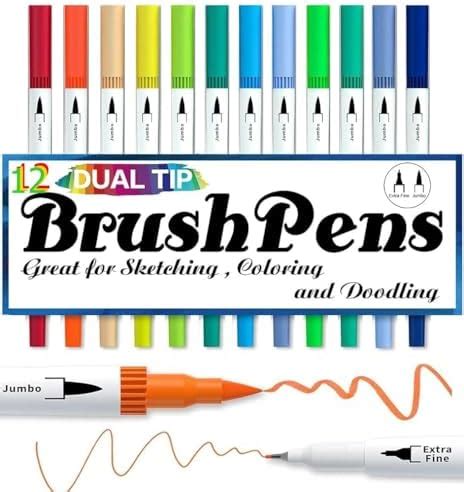 SUPER TOY 12 Shades Dual Tip Brush Marker Pens Set For Coloring ...