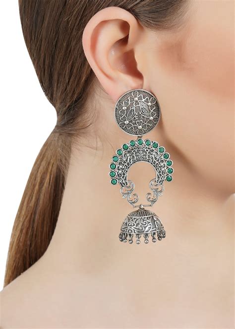Get Green Enamel Detail Floral Drop Earrings at ₹ 699 | LBB Shop