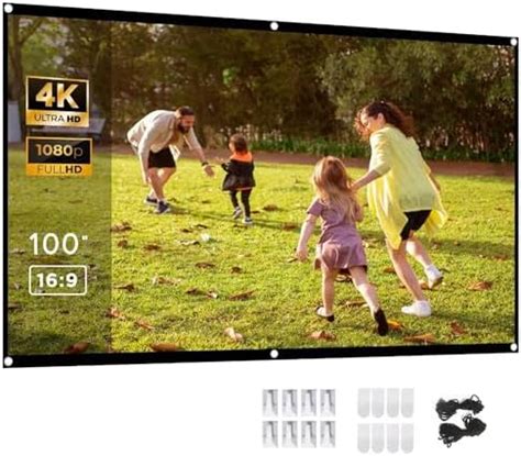Projector Screen 100 inch 16:9, Portable Indoor Outdoor Screen for Home ...
