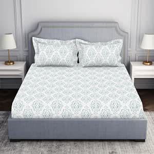 Welspun 132 Tc 100% Cotton Bedsheet for Double Bed with 2 Pillow Cover ...