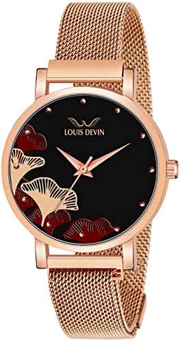 LOUIS DEVIN Rose Gold Plated Mesh Chain Analog Wrist Watch for Women ...