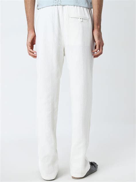 Buy ETA White Textured Mid-Rise Relaxed-Fit Cotton Pants from Westside