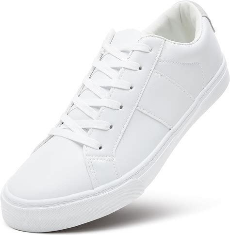 Amazon.com | ZGR Men's Synthetic Leather White Sneakers,Low Top White ...