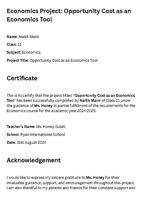 Class 11 Economics Project: Opportunity Cost Analysis 20240831 - Studocu