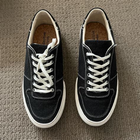 Black shoes with white stitching from Collective... - Depop