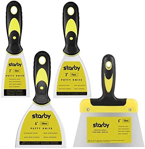 Starby Stainless Steel Putty Knife Set | Pack of 4(2” 3” 4” 6") Putty ...