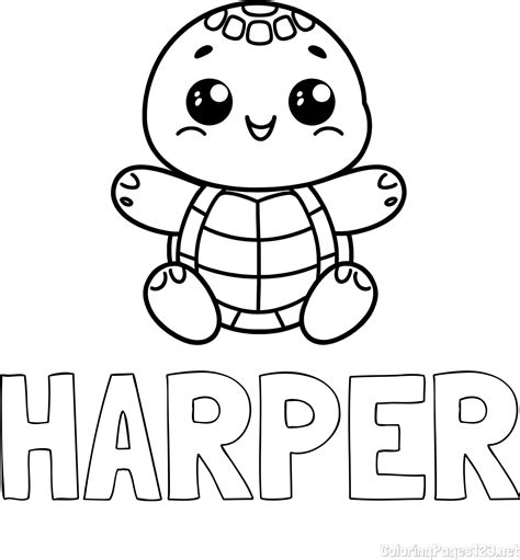 HARPER Coloring Page alongside Easy Coloring Page of Turtle