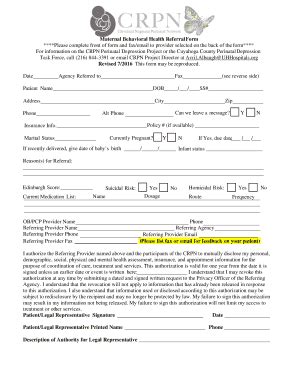 Fillable Online Maternal Behavioral Health Referral Form Fax Email ...