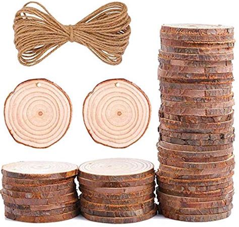T One Woods DIY Pre Drilled Hole Craft Wooden Bark Slices (Brown ...