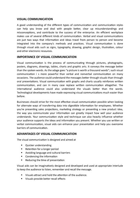 Visual Communication - VISUAL COMMUNICATION A good understanding of the ...