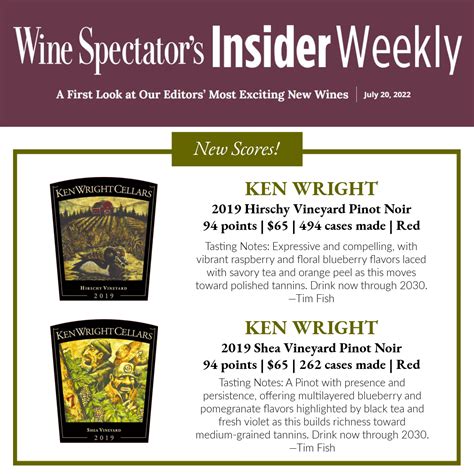 New Scores of 2019 Vintage from Wine Spectator! - Ken Wright Cellars