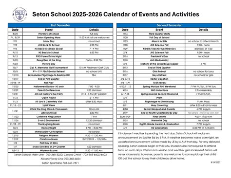 Seton Catholic College Calendar 2026 | Calendar 2025