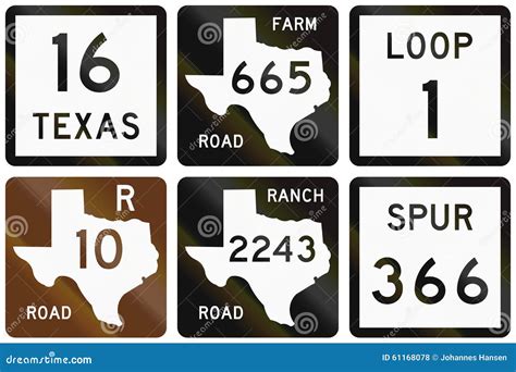 Collection of Numbered Road Signs Used in Texas, USA Stock Illustration ...
