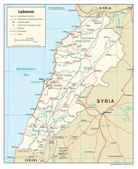 Large political and administrative map of Lebanon with roads, railroads and major cities - 2002 ...