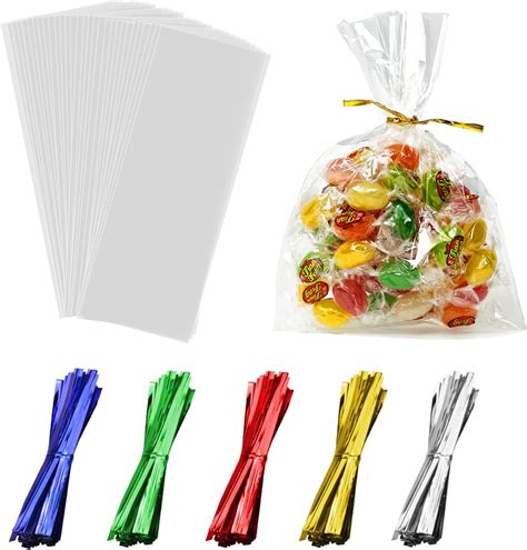 Amazon.com: 100 Pcs Cellophane Treat Bags with Twist Ties, 5x8 In Treat ...