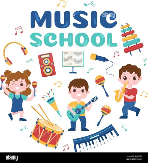 Music School Template In Hand Drawn Cartoon Flat Illustration Playing ...