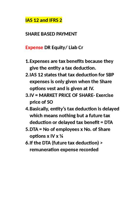 IAS 12 & IFRS 2: Share-Based Payment Expense Analysis (lyst7931) - Studocu