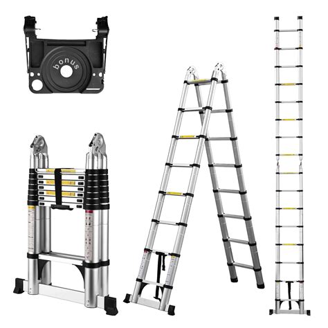 Telescoping Ladder A Frame, 16.5 Ft Compact Aluminum Extension Ladder ...
